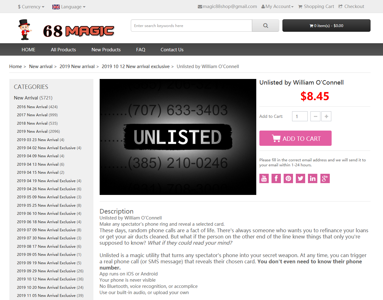 Screenshot of 68 Magic selling Unlisted for $8.45.